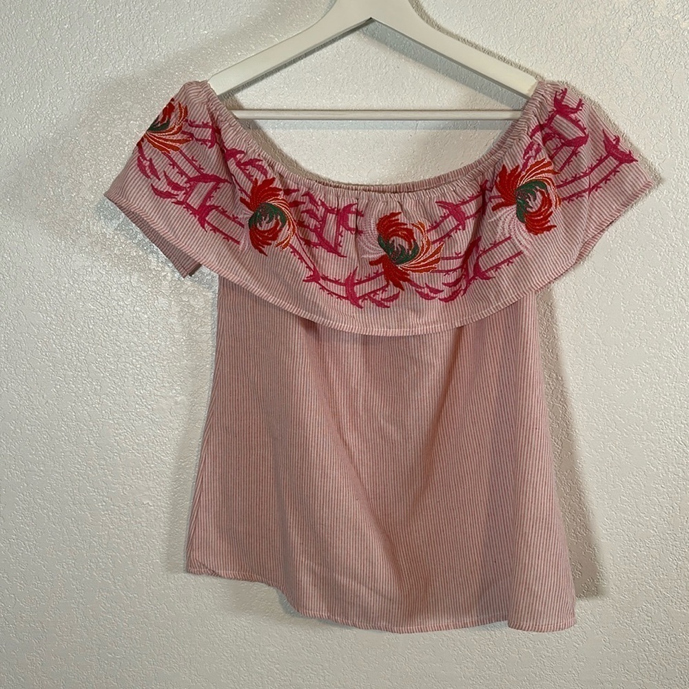 The Impeccable Pig Embroidered Off The Shoulder Top Size Small